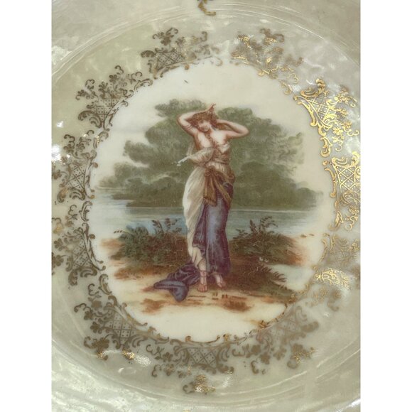 Antique Monbijou Bavarian Hand Painted Pastoral Maiden Opalescent Finish - Picture 2 of 9